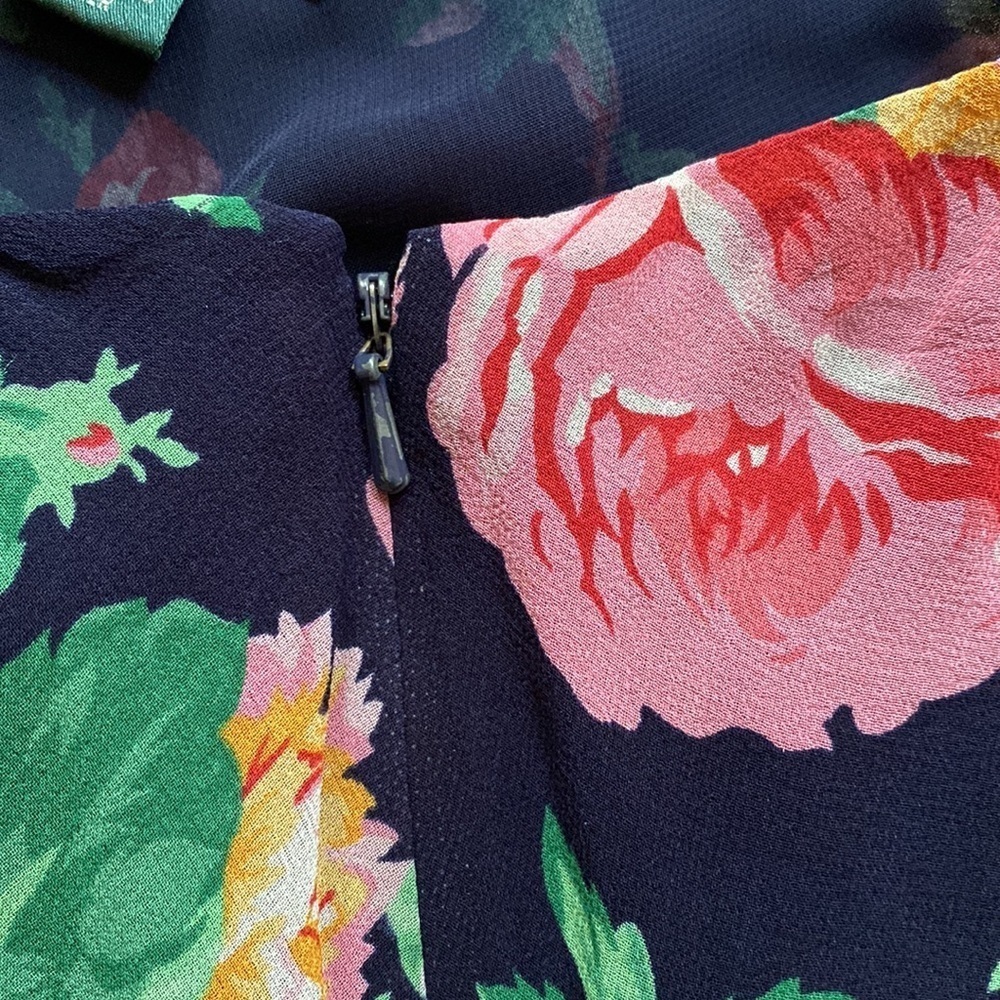 RALPH Lauren navy floral silk flowy‎ tiered knee length skirt - Picture 4 of 6